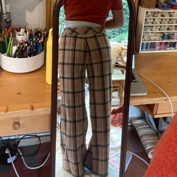 VTG rainbow wool plaid flare bellbottom pants size 8/10 - Picture 2 of 6